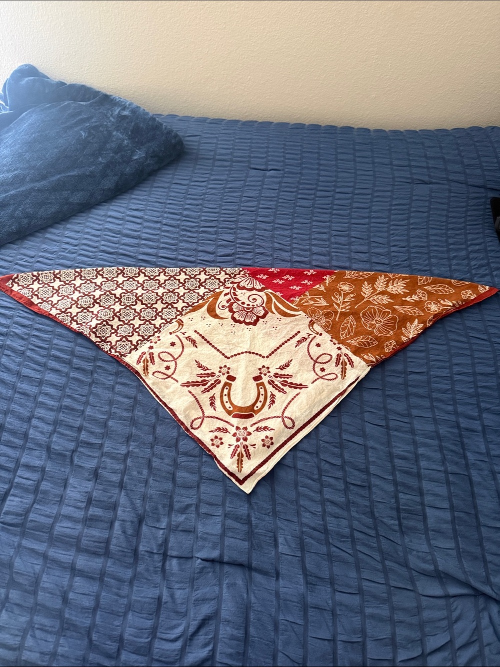 Patchwork Paisley Bandana Scarf in Red, Rust, Cream